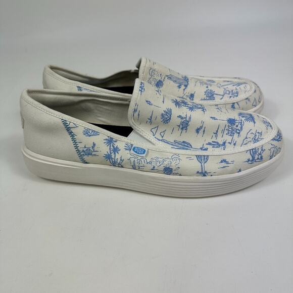 Hey Dude Sunapee Canvas Slip On Shoes Desert Print Mens 12 White Blue - Picture 1 of 9